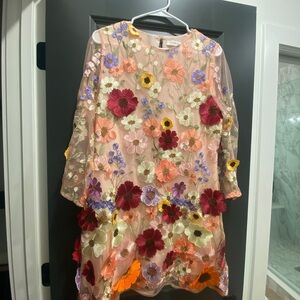 Storia Appliqué Floral Embroidered Dress- Large